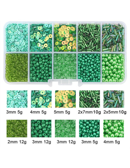 80g box of seed beads and sequins - Dark green