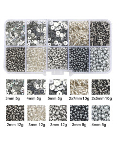 80g box of seed beads and sequins - Silver