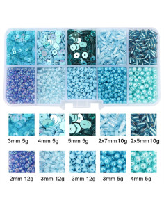 80g box of seed beads and sequins - Blue