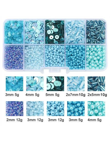 80g box of seed beads and sequins - Blue