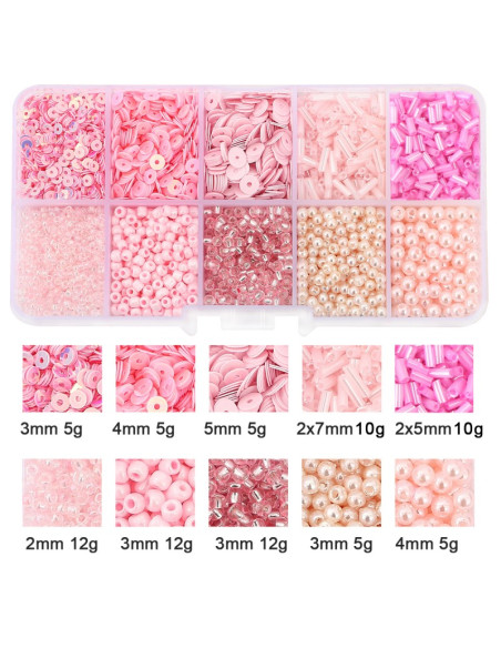 80g Box of Seed Beads and Sequins - Pink