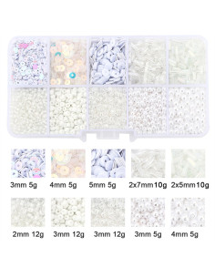 80g box of seed beads and sequins - White