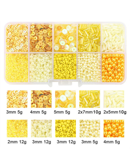 80g Box of Seed Beads and Sequins - Yellow