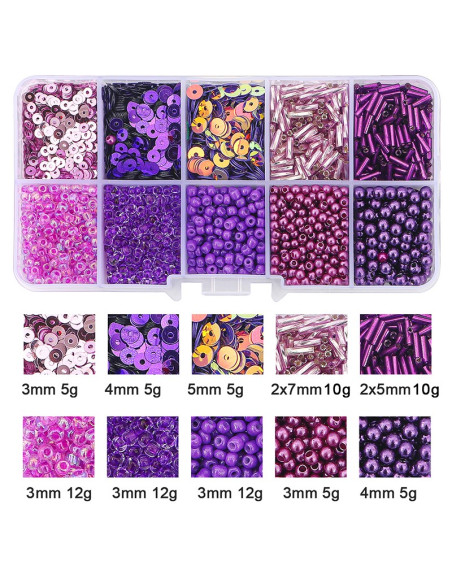 80g box of seed beads and sequins - Dark purple