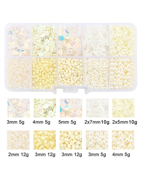 80g box of seed beads and sequins - Ivory