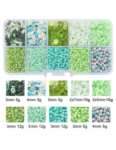 80g box of seed beads and sequins - Light green