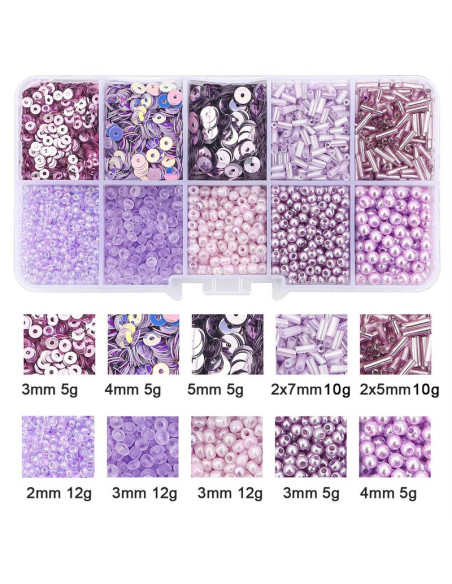 80g box of seed beads and sequins - Light purple