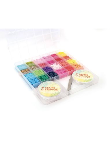 Bead box with seed beads, Heishi, elastic cord, and pliers - Tropical Mix