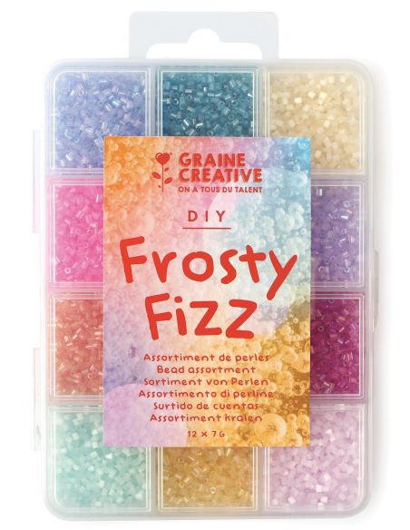 Box of 12 colors of 2 mm seed beads - Frosty Fizz