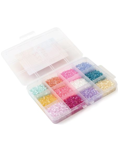 Box of 12 colors of 2 mm seed beads - Frosty Fizz
