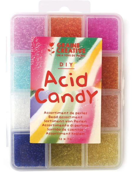 Box of 12 colors of 2 mm seed beads - Acid Candy