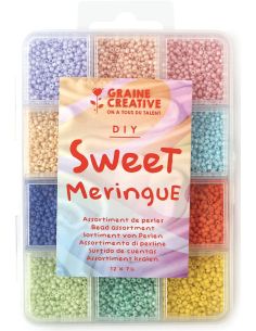 Box of 12 colors of 2 mm seed beads - Sweet Meringue