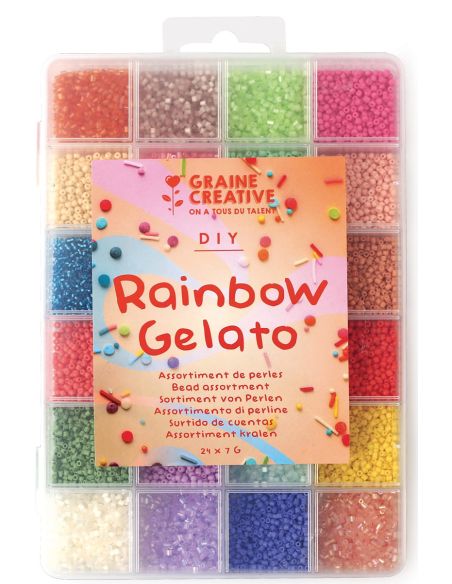 Box of 24 colors of 2 mm seed beads - Rainbow Gelato