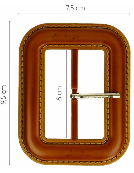 Rectangular belt buckle with stitched leather-look – 6 cm
