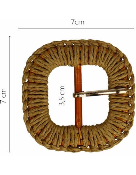 Rounded square belt buckle in braided raffia – 3.5 cm