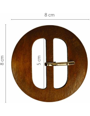 Solid round belt buckle in natural openwork wood – 5 cm