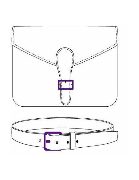 Rectangular belt buckle with stitched leather-look – 6 cm