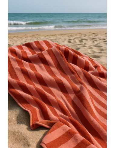 Striped bamboo micro terry fabric - Marsala and paprika