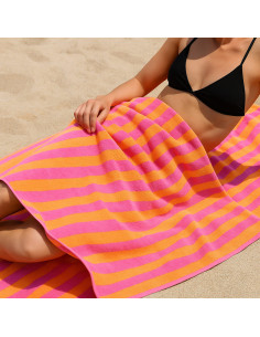 Striped bamboo micro terry fabric - Melon and candy 2