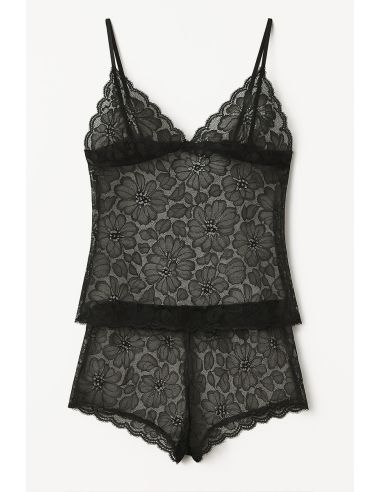 Léonie elastic lace fabric - Black