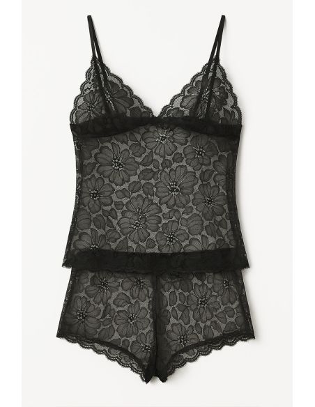 Léonie elastic lace fabric - Black