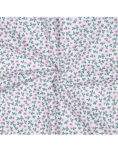 Cotton poplin fabric - Pink flowers on a white background