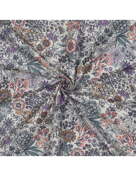 Cotton poplin fabric - Ecru flowers