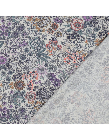 Cotton poplin fabric - Ecru flowers