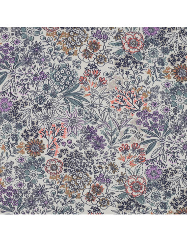Cotton poplin fabric - Ecru flowers