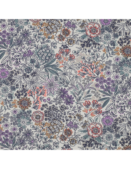 Cotton poplin fabric - Ecru flowers