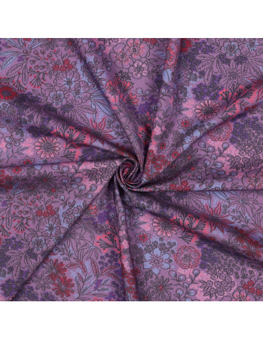 Cotton poplin fabric - Purple flowers
