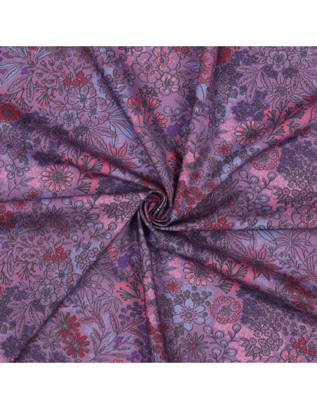 Cotton poplin fabric - Purple flowers