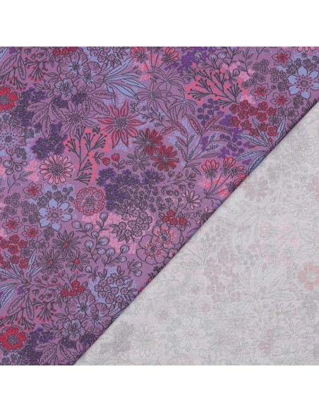 Cotton poplin fabric - Purple flowers
