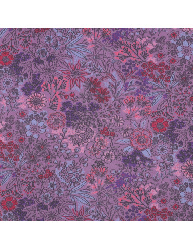 Cotton poplin fabric - Purple flowers