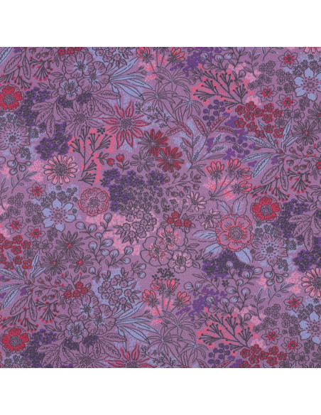 Cotton poplin fabric - Purple flowers