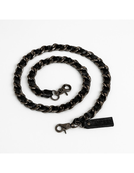 Muud Caja Small Interlaced Leather and Metal Strap - Black