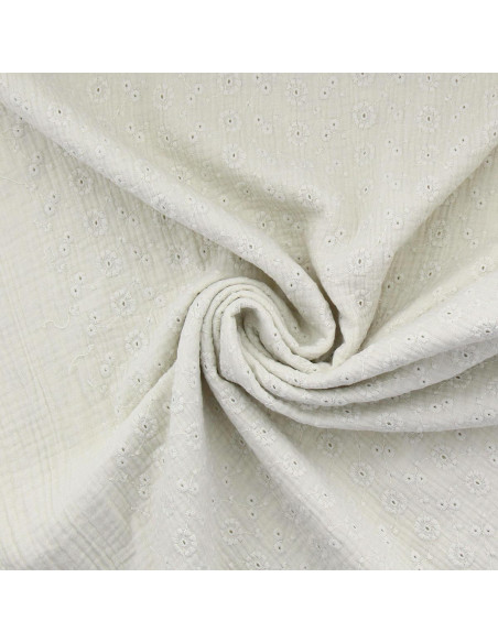 Suzy embroidered double gauze cotton fabric - Ecru