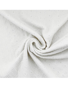 Suzy embroidered double gauze cotton fabric - White