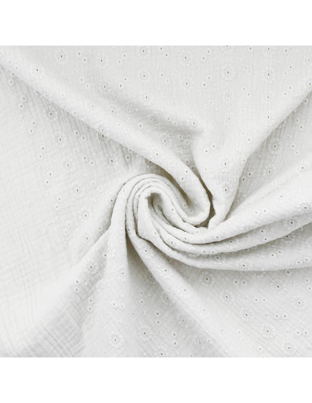 Suzy embroidered double gauze cotton fabric - White