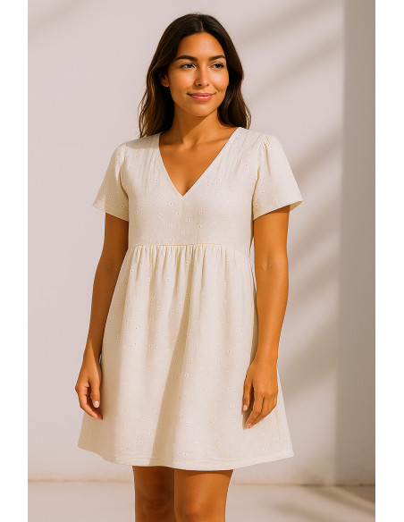 Suzy embroidered double gauze cotton fabric - Ecru