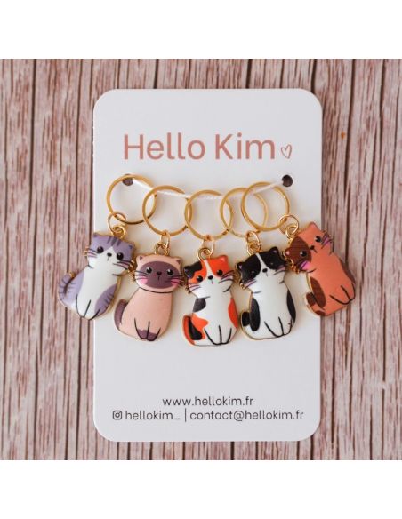 Set of 5 stitch markers - Small manga cats