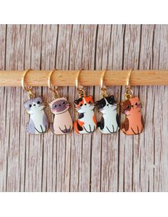 Set of 5 stitch markers - Small manga cats 2