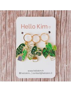 Set of 3 stitch markers - Monstera