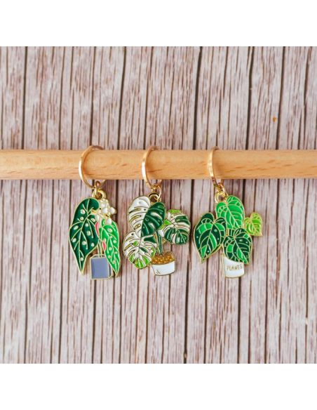 Set of 3 stitch markers - Monstera