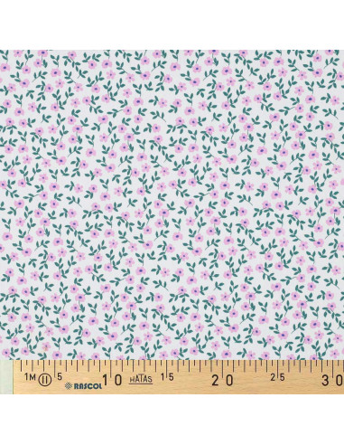 Cotton poplin fabric - Pink flowers on a white background
