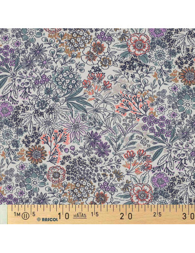 Cotton poplin fabric - Ecru flowers