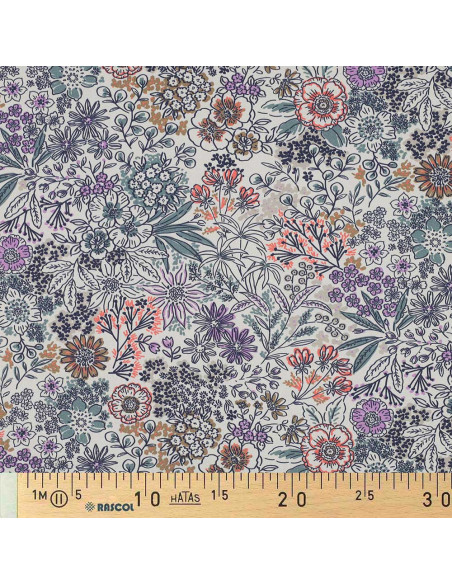 Cotton poplin fabric - Ecru flowers