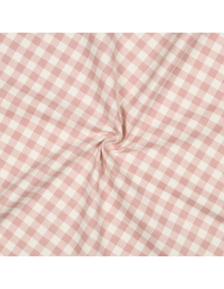 Large check flannel fabric - Pink and ecru