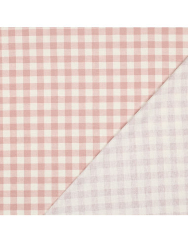 Large check flannel fabric - Pink and ecru