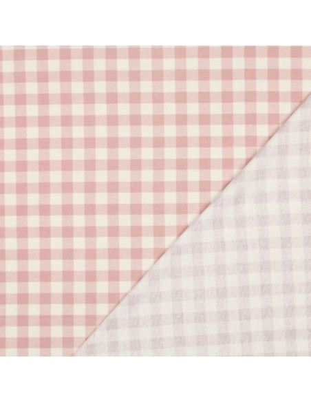 Large check flannel fabric - Pink and ecru